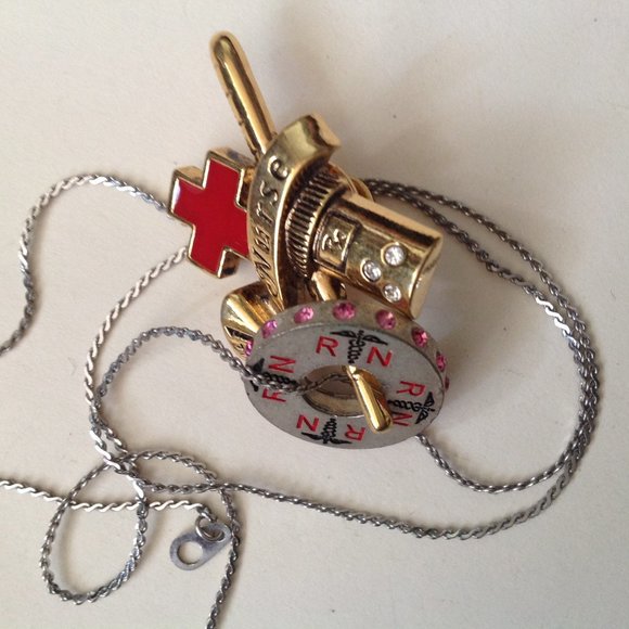 Vintage Avon #1 Nurse Tac Pin & RN Caduceus Necklace - Picture 2 of 6